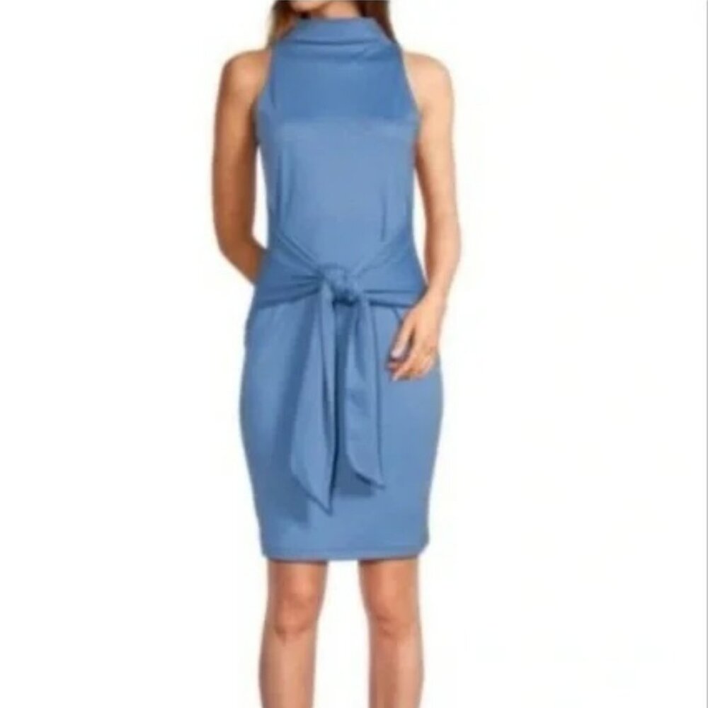 Vince Blue Tie-Front Mock-Neck Dress Size M Elegant Day-to-Night Shift | NWT